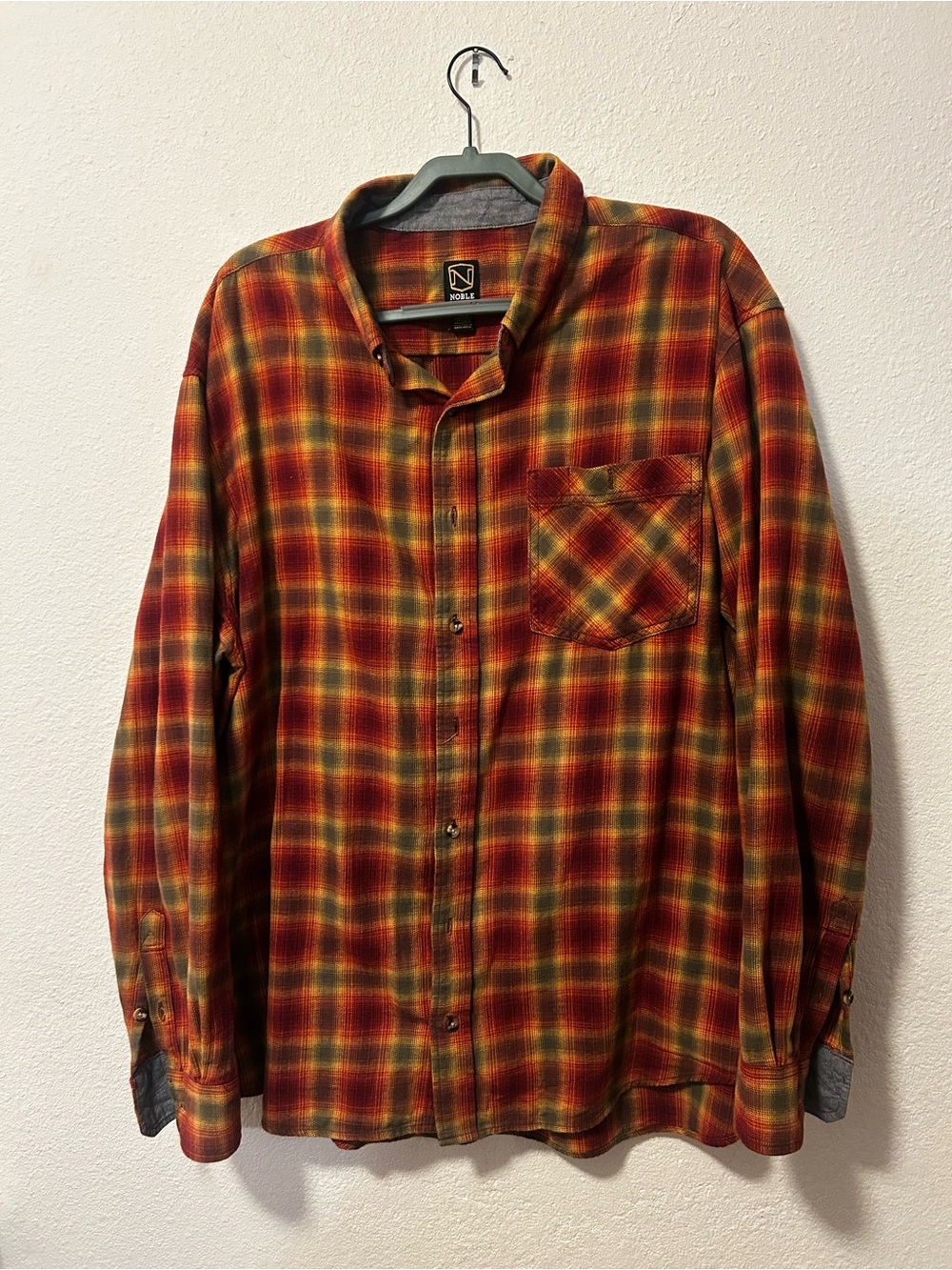 Orange and Brown flannel Noble Plaid Long-Sleeve Button-Up Shirt